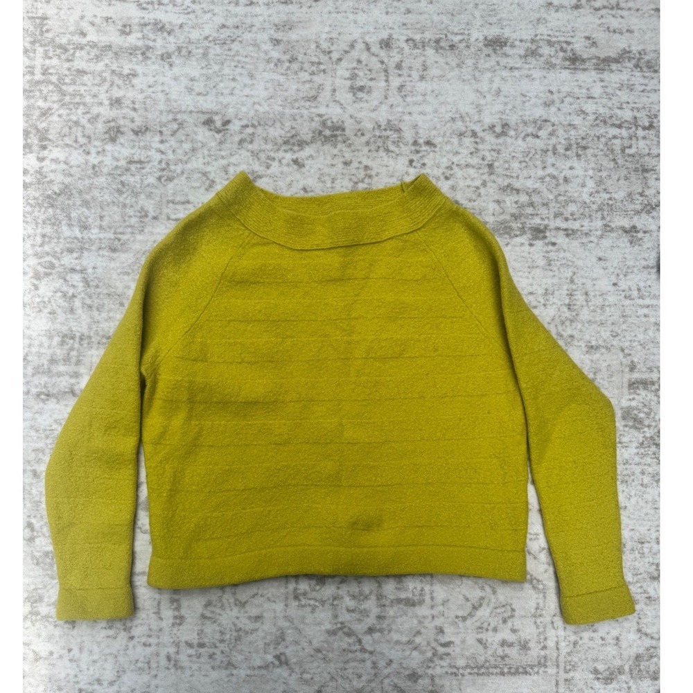 Vince Chartreuse Yellow Boiled Wool Blend Funnel Neck Ribbed Sweater Small